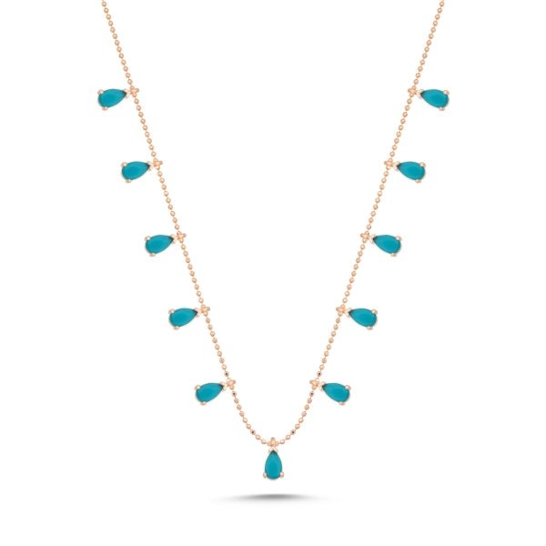 Turquoise Dangle Choker Necklace in Sterling Silver - Zehrai