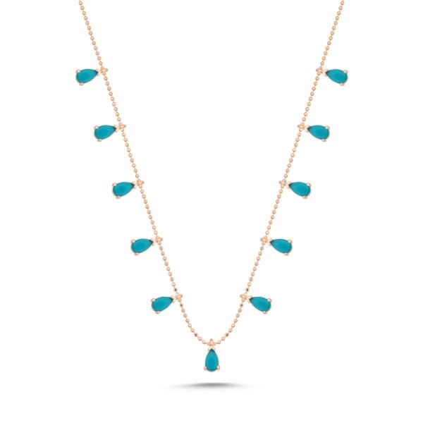 Turquoise Dangle Choker Necklace in Sterling Silver - Zehrai