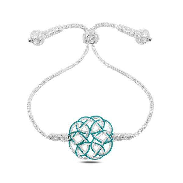 Turquoise kazaz turkish love knot bracelet with adjustable tassel in pure silver - Zehrai
