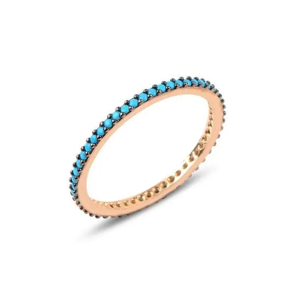 Turquoise Single Line Eternity Ring in Sterling Silver - Zehrai