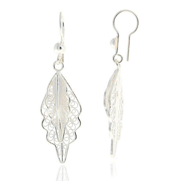 Two Layer Leaf Design Filigree Earrings In Sterling Silver - Zehrai
