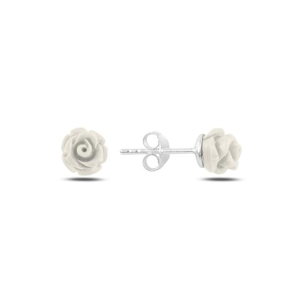 White rose stud earrings in sterling silver - Zehrai